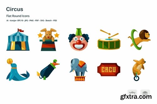 Circus Entertainment Flat Colored Icons