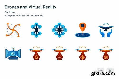 Drones and Virtual Reality Flat Colored Icons