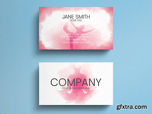 Pink Watercolor Yoga Business Card Layout 271838728