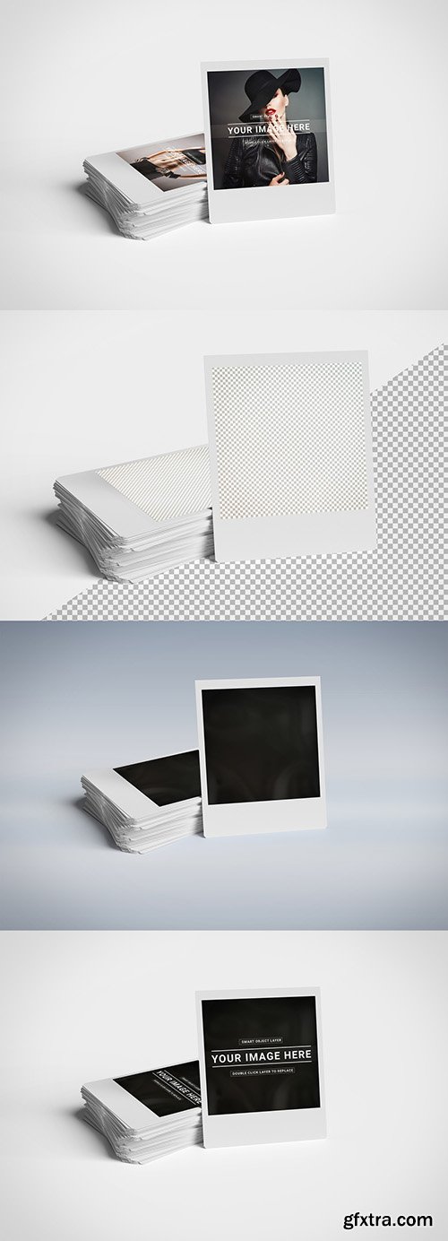 Stack of Instant Photos Isolated on White Mockup 271457365