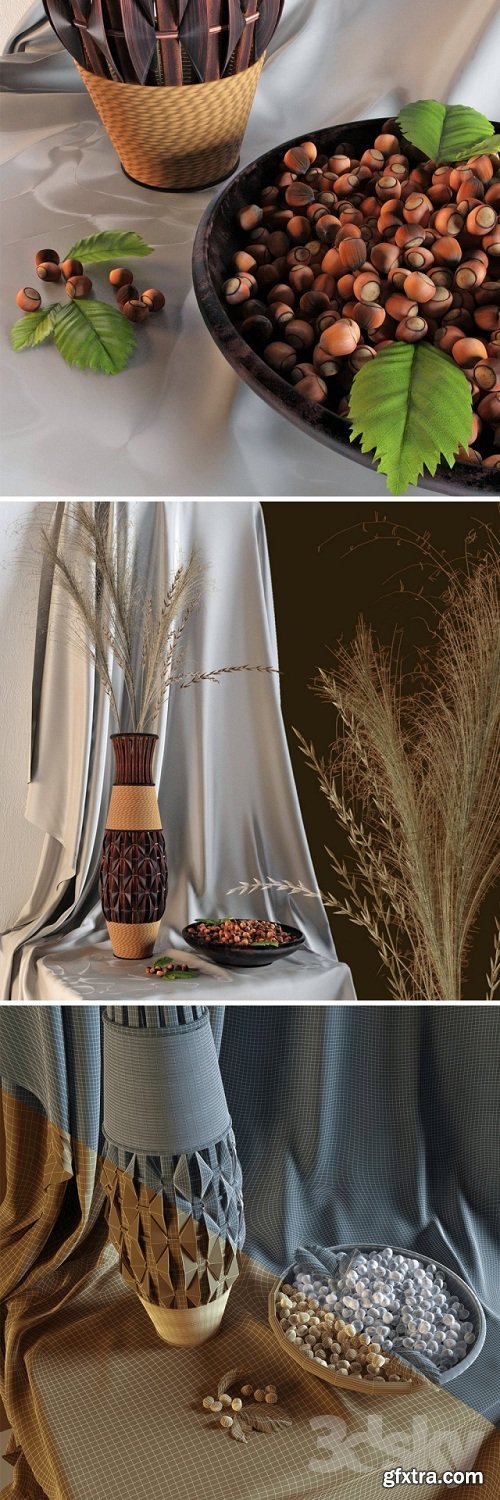 Decor with a vase and nuts