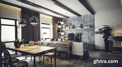 Kitchen & Diningroom Interior Scene 15