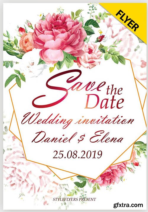 Save the date. Wedding invitation V1 2019 Flyer PSD Template