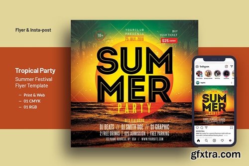 Tropical Party Summer Festival Square Flyer V-11