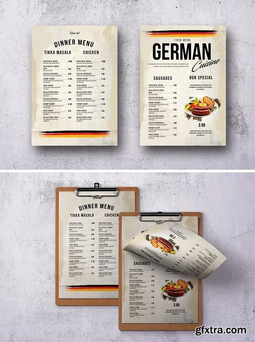 German Cuisine A4 & US Letter Single Page Menu