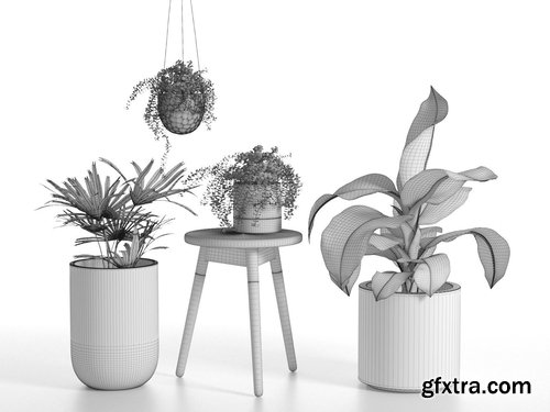 Cgtrader - Stool and Pots with Plants 3D model