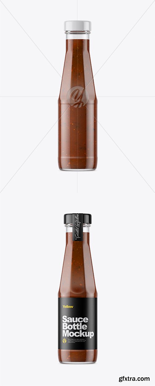 Clear Glass Bottle with BBQ Sauce Mockup 33373