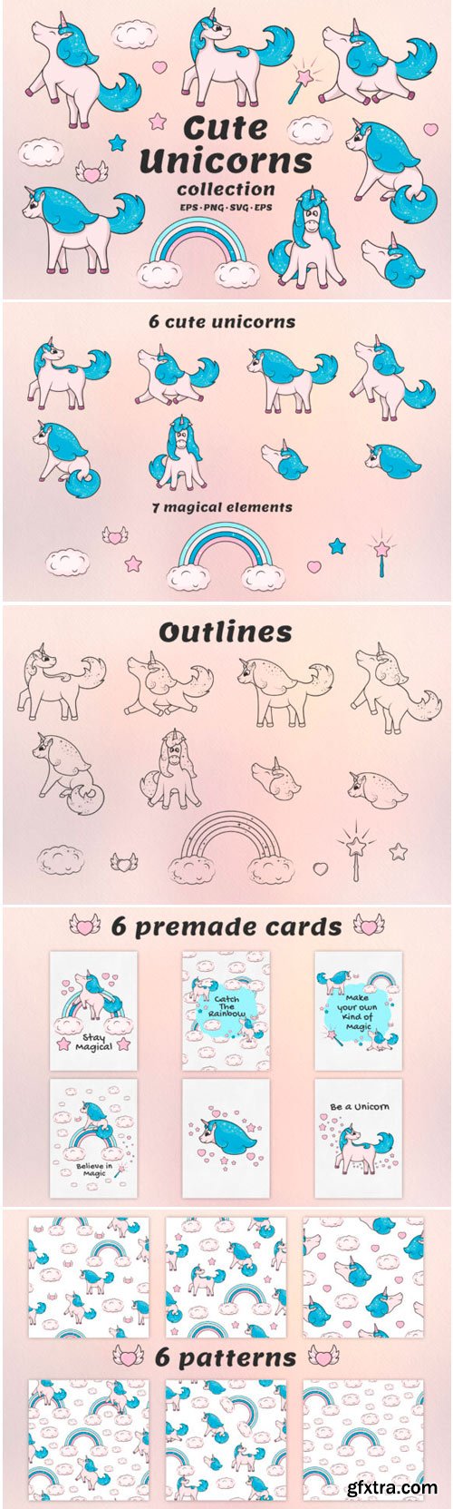 Hand Drawn Cute Unicorns Collection 1516512