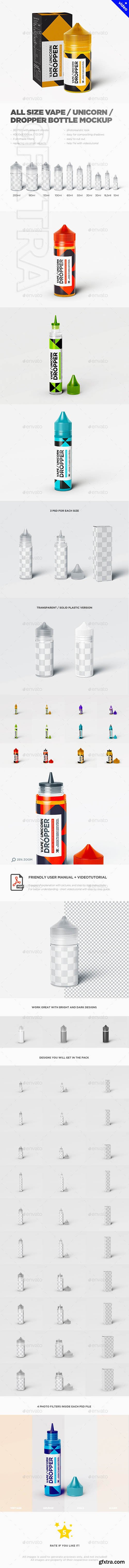 GraphicRiver - All Sizes Vape Unicorn Dropper Bottle MockUp 23822298