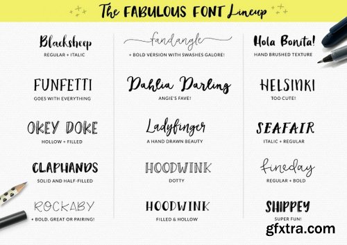 MightyDeals Glorious Font Bundle 21 Fonts, 60 Patterns, 200 Doodles