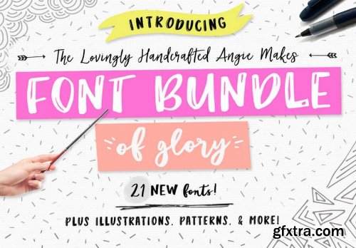 MightyDeals Glorious Font Bundle 21 Fonts, 60 Patterns, 200 Doodles