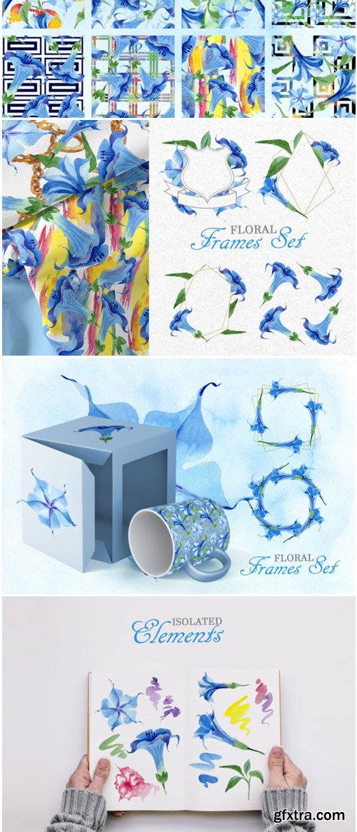 Blue Brugmansia Watercolor Png 1530157