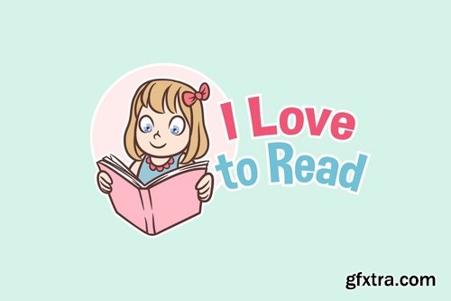 I Love to Read - Reading Girl Mascot Logo