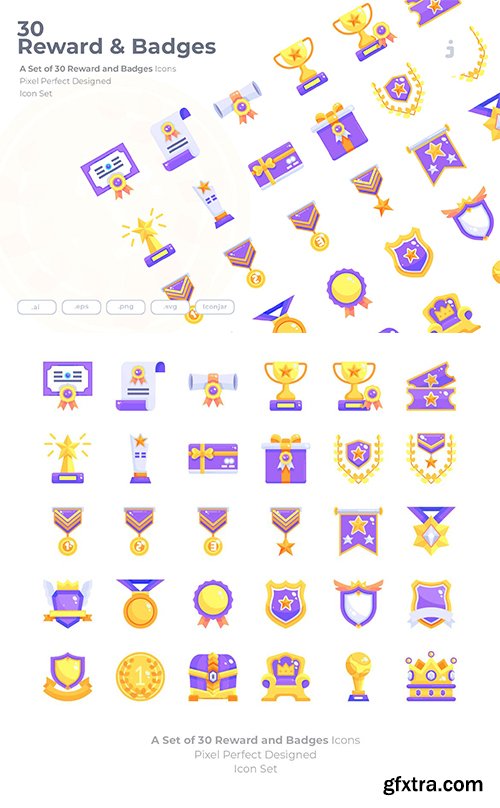 30 Reward & Badges Icons - Flat