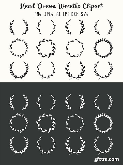 12 Hand Drawn Wreaths Clipart