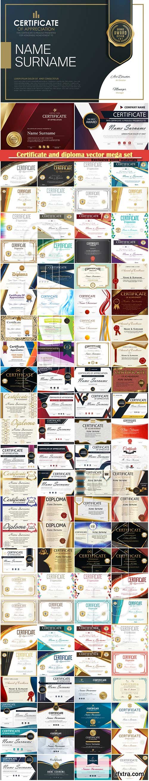 Certificate and diploma vector mega set