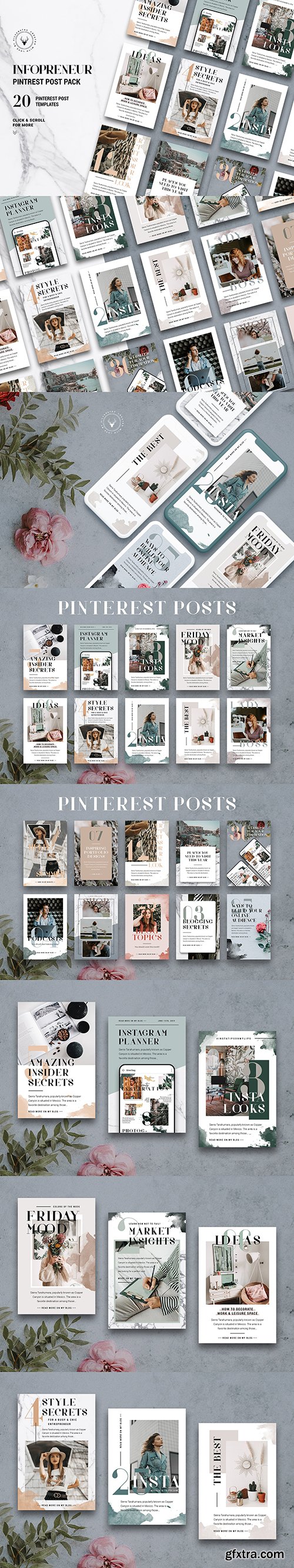 CreativeMarket - #Infopreneur - Pinterest Posts Pack 3885747