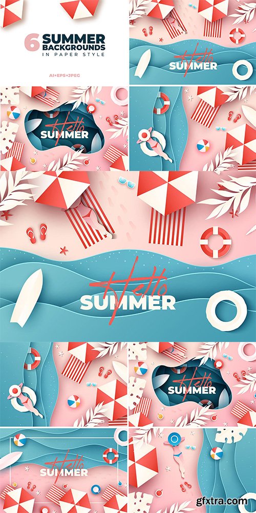Summer Background Illustrations in Paper Style