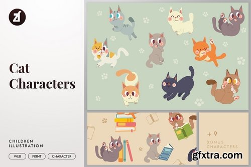 Cat characters in back to school theme