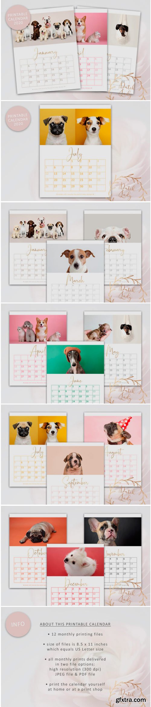 Printable Monthly Calendar 2020 Dogs 1544256