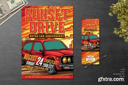 Sunset Drive Classic Car Event Flyer