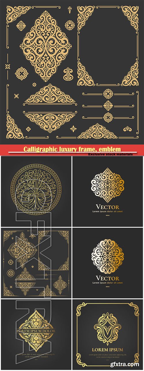 Calligraphic luxury frame, emblem vector monogram