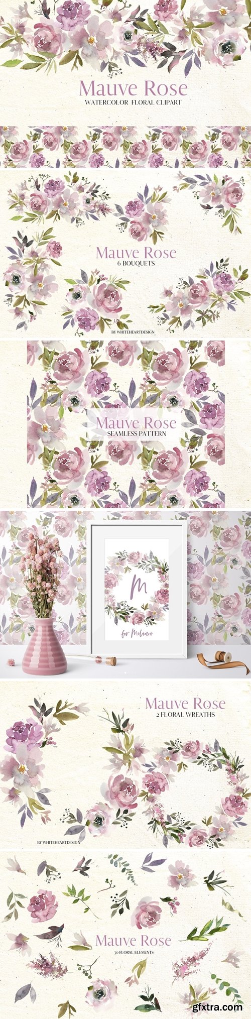 CM - Mauve Rose Watercolor Floral Clipart 2997079