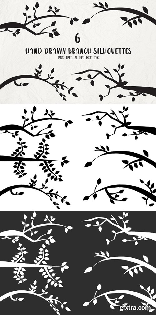 6 Hand Drawn Branch Silhouettes