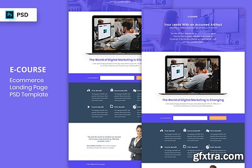 E-Course - Landing Page PSD Template