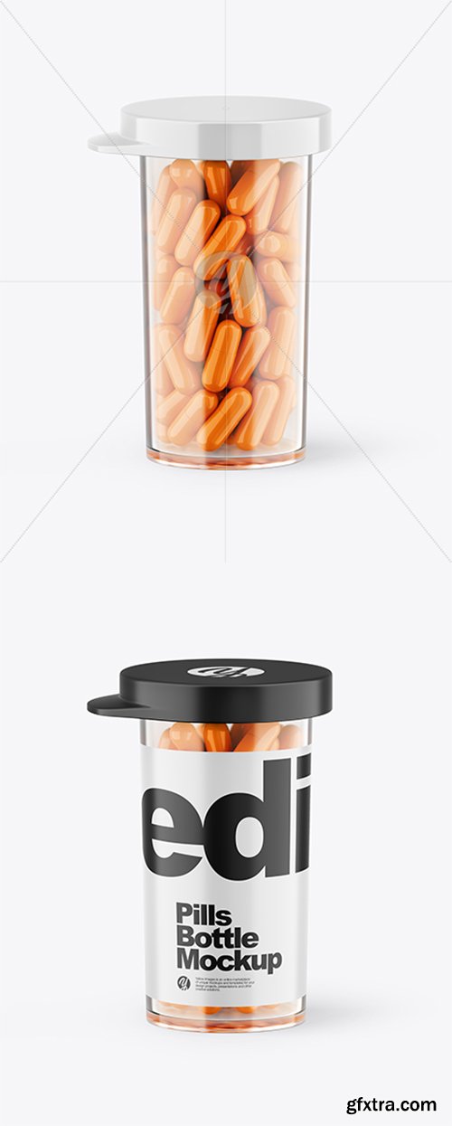 Clear Bottle With Orange Pills Mockup 43303