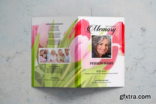 Designbundles - Pink tulip funeral program template 233873