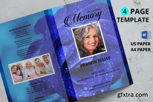 Blue flower funeral program template