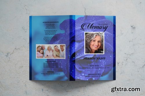 Blue flower funeral program template