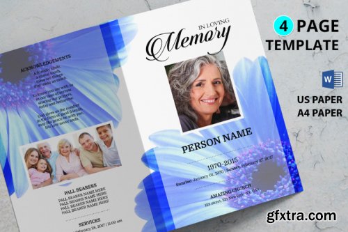 Blue flower funeral program template