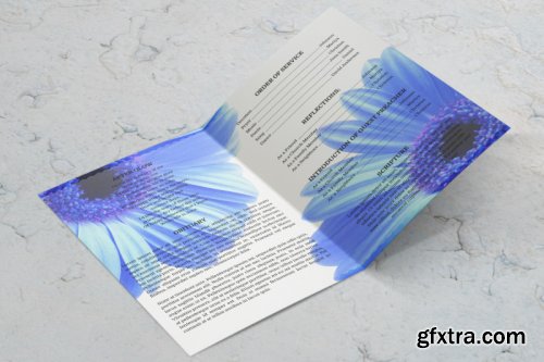 Blue flower funeral program template