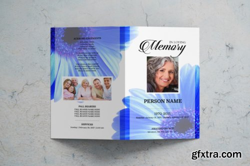 Blue flower funeral program template