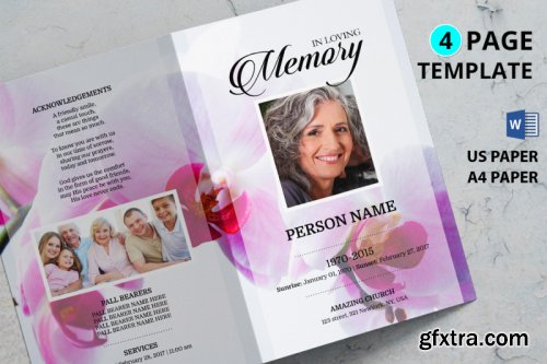 Pink flower funeral program template