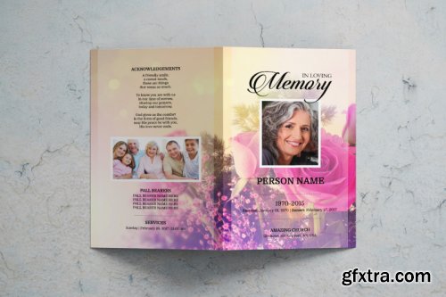 Pink flower funeral program template