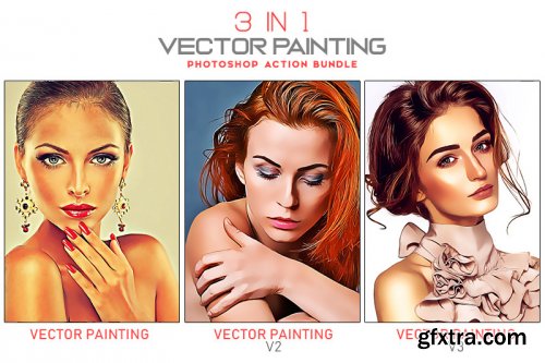 3 in 1 Vector Painting Photoshop Action Bundle