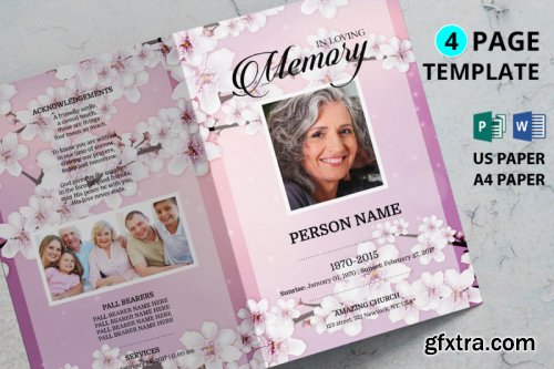 Cherry blossom funeral program template