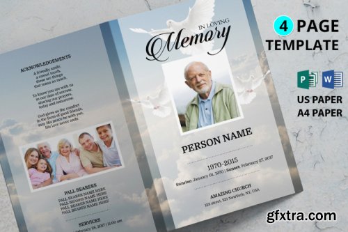 Dove and sky funeral program template