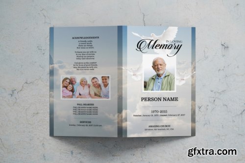 Dove and sky funeral program template