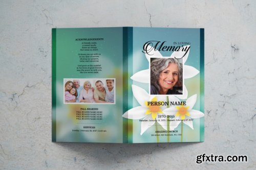 White flower funeral program template