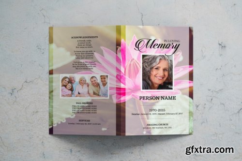 Pink flower funeral program template