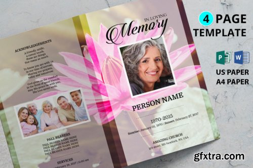 Pink flower funeral program template