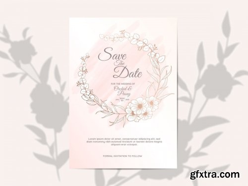 Wedding Invitation Set Elegant Outlined Floral Watercolor Background