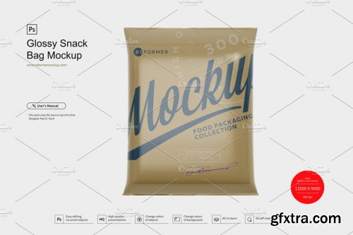 CreativeMarket - Glossy Snack Bag Mockup 3887902