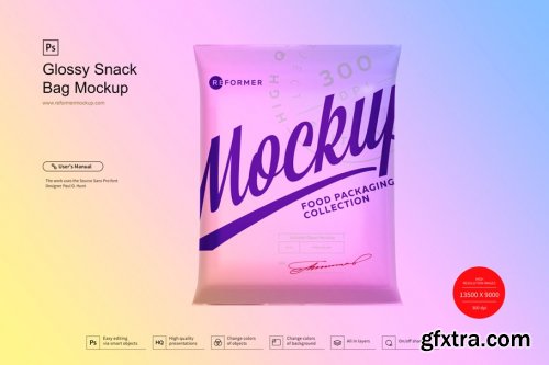 CreativeMarket - Glossy Snack Bag Mockup 3887902