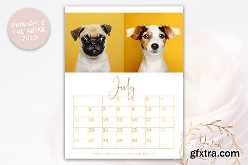 CreativeMarket - Printable Monthly Calendar 2020 Dogs 3895184