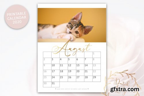 CreativeMarket - Printable Monthly Calendar 2020 Cats 3896026